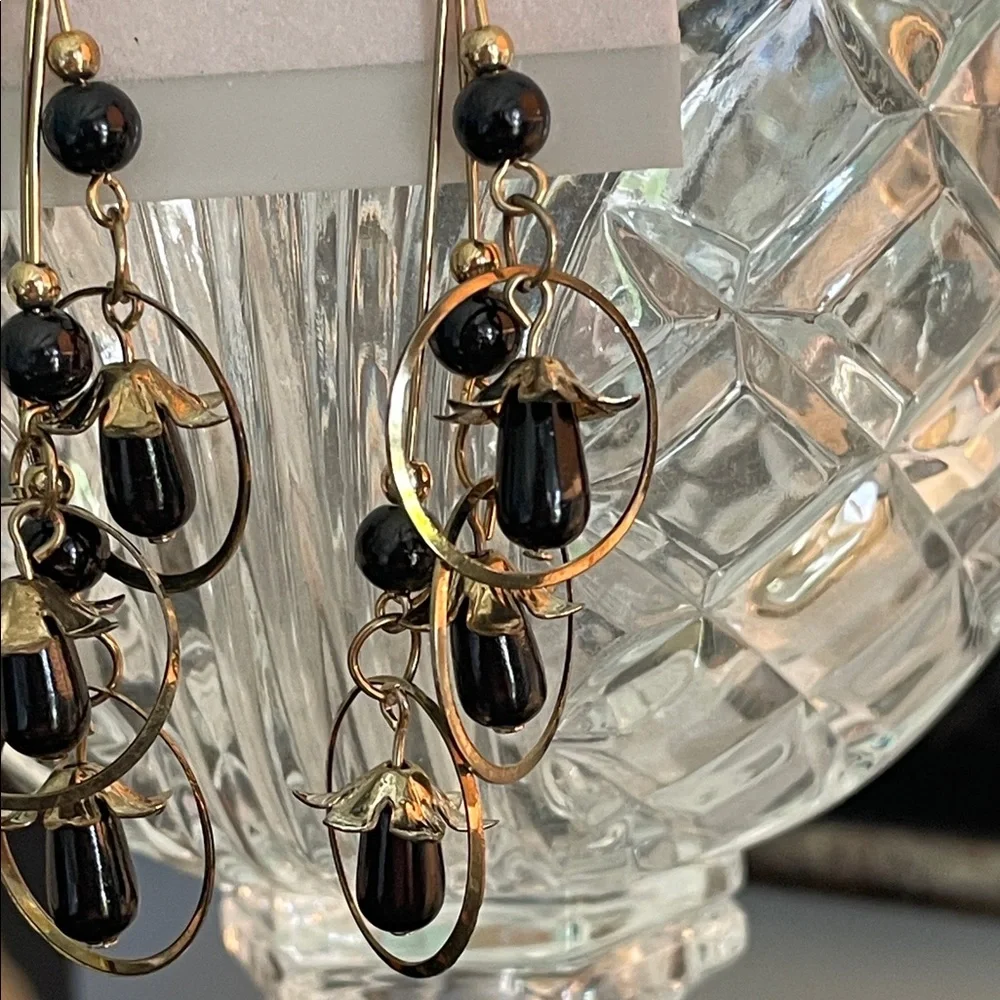 Gold and Black Dangle Earrings